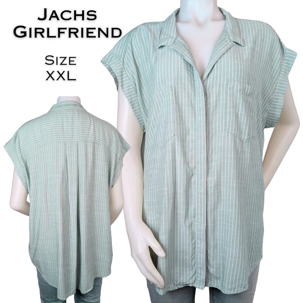 Jachs Girlfriend New York Striped Rayon Short Sleeve Pocket Shirt XXL
